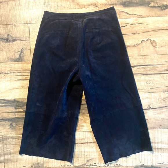 ZARA Navy Blue Wide-Leg Suede Culottes with Pockets Size Medium - Picture 2 of 16